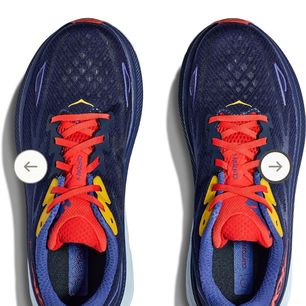 Hoka Blue and Red Athletic Shoes with Streamlined Design